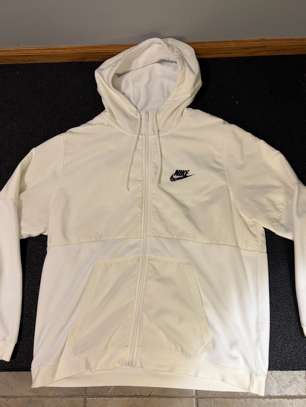 Nike White Full-Zip Hooded Jacket with Black Logo